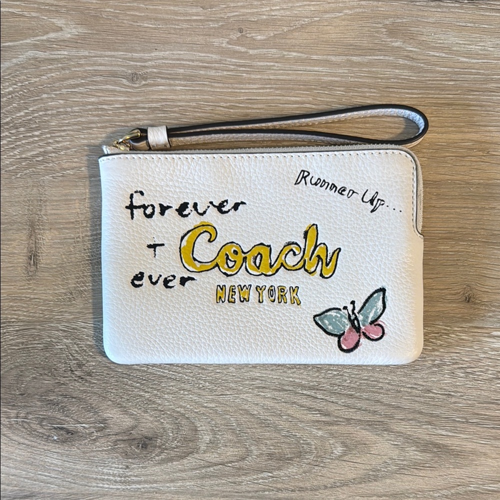 NWT Coach White and Yellow Clutch with Butterfly Art
